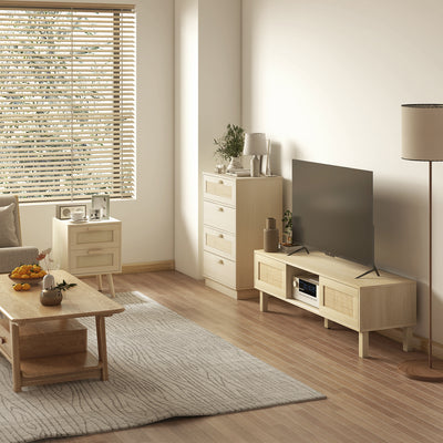 HOMCOM Chest of Four Rattan Weave Panel Drawers - Wood-Effect 