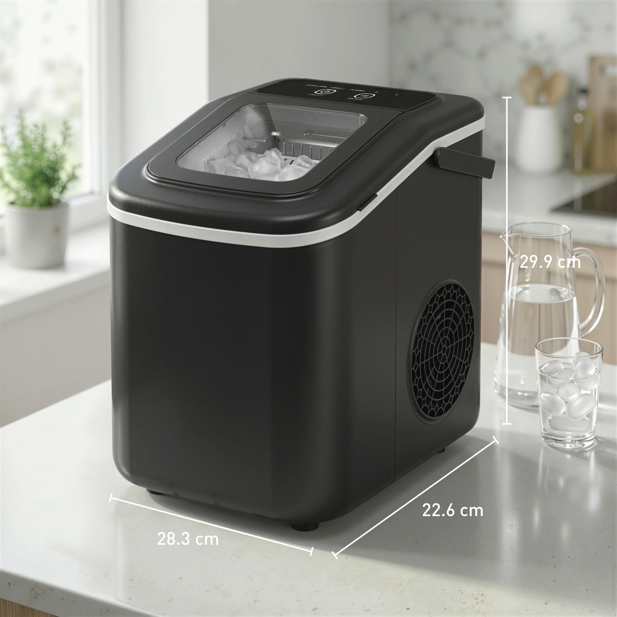 HOMCOM Countertop Ice Maker Machine 9 Cubes in 7 Mins Portable Ice Machine Ice Scoop and Basket 2 Sizes Black 