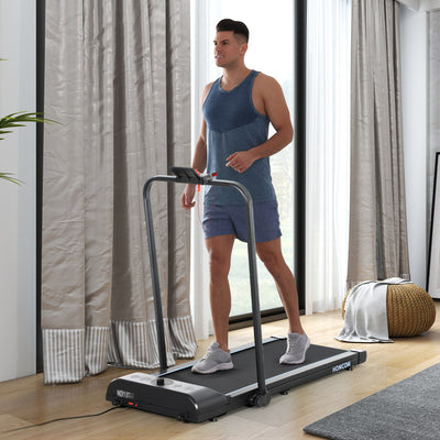 HOMCOM Foldable Walking Treadmill, with LED Display and Wheels, for Home, Office, Gym, Blue 