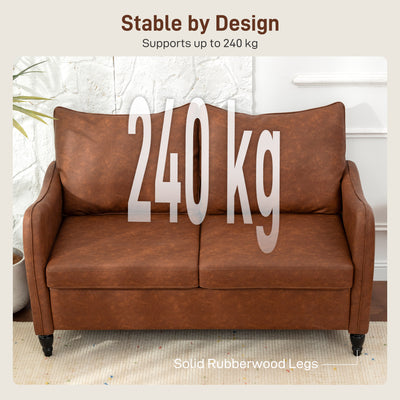 HOMCOM Faux Leather Marble-Effect Two-Seater Sofa - Brown 