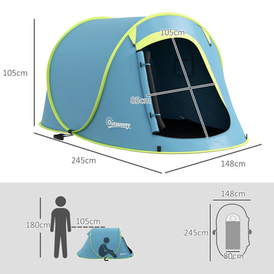 Outsunny Two-Man Pop-Up Dome Tent, with Accessories - Blue 