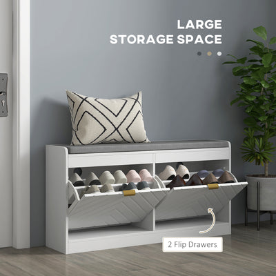 HOMCOM Shoe Storage with Seat, Upholstered Entryway Bench, Shoe Bench with 2 Flip Drawers and 2 Vents for 8 Pairs of Shoes 