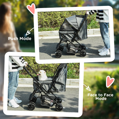 PawHut Pet Stroller Pushchair Foldable Travel Dog Cat Carriage w/ Reversible Handle Brake Basket 