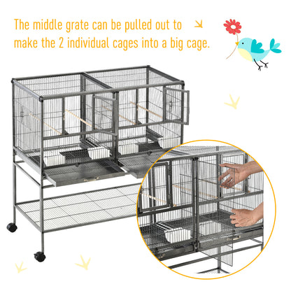 PawHut Large Bird Cage Parrot Cage with Divider, Slide Tray for Finch Canaries Parakeets Cockatiels, 95 x 45.5 x 102 cm 