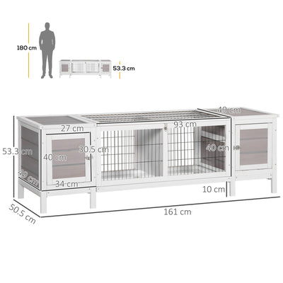 PawHut Rabbit Hutch and Run, with Removable Tray - Grey 