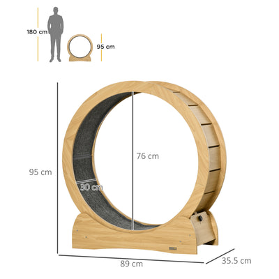 PawHut 30" Wooden Cat Running Wheel with Brake, Natural Wood Finish 