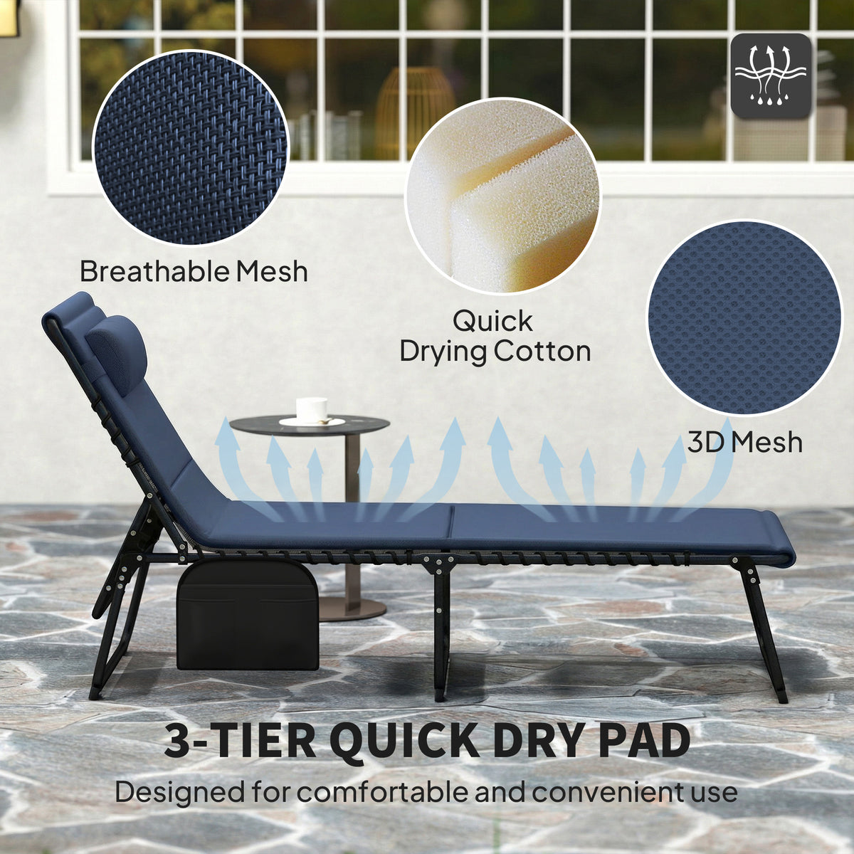 Outsunny Set of Two Reclining Sun Loungers - Dark Blue 