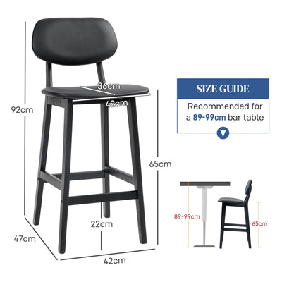 HOMCOM Set of Two Wooden Classic Bar Stools, with Faux Leather Seats - Black 