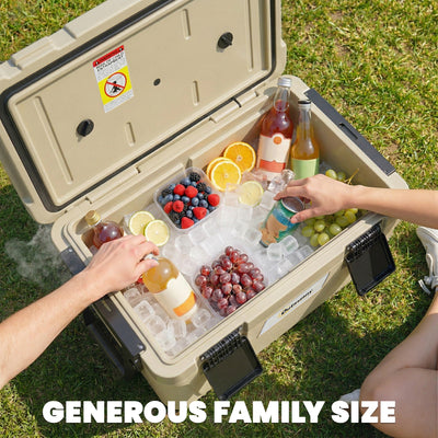 Outsunny 42.6L Insulated Cool Box, Lightweight Portable Ice Cooler with Handle, Lid and Drain Valve, Khaki 