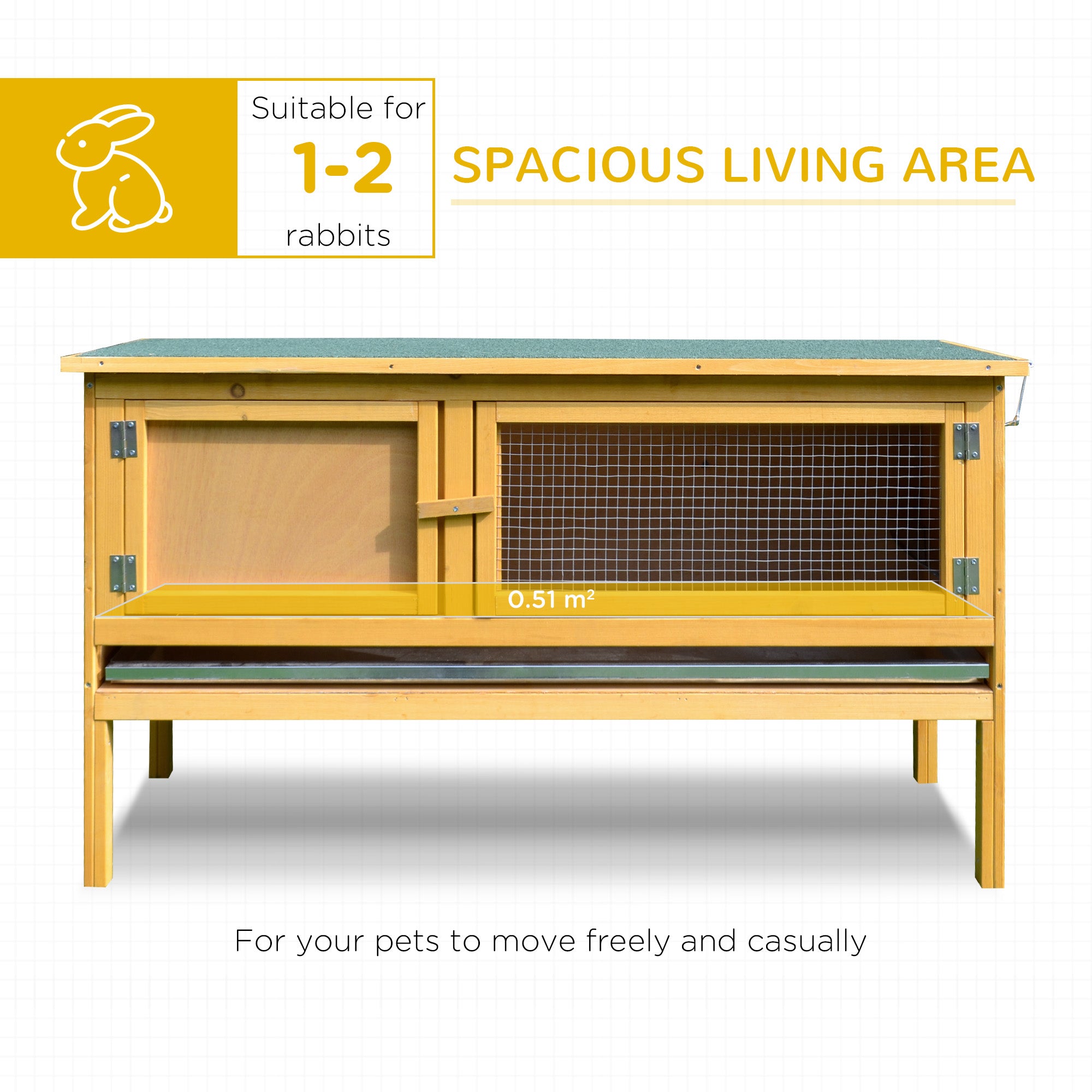 PawHut Rabbit Hutch Outdoor Guinea Pig Hutch House Small Animal Bunny Cage w/ Openable Roof, 115 x 44 x 65 cm 