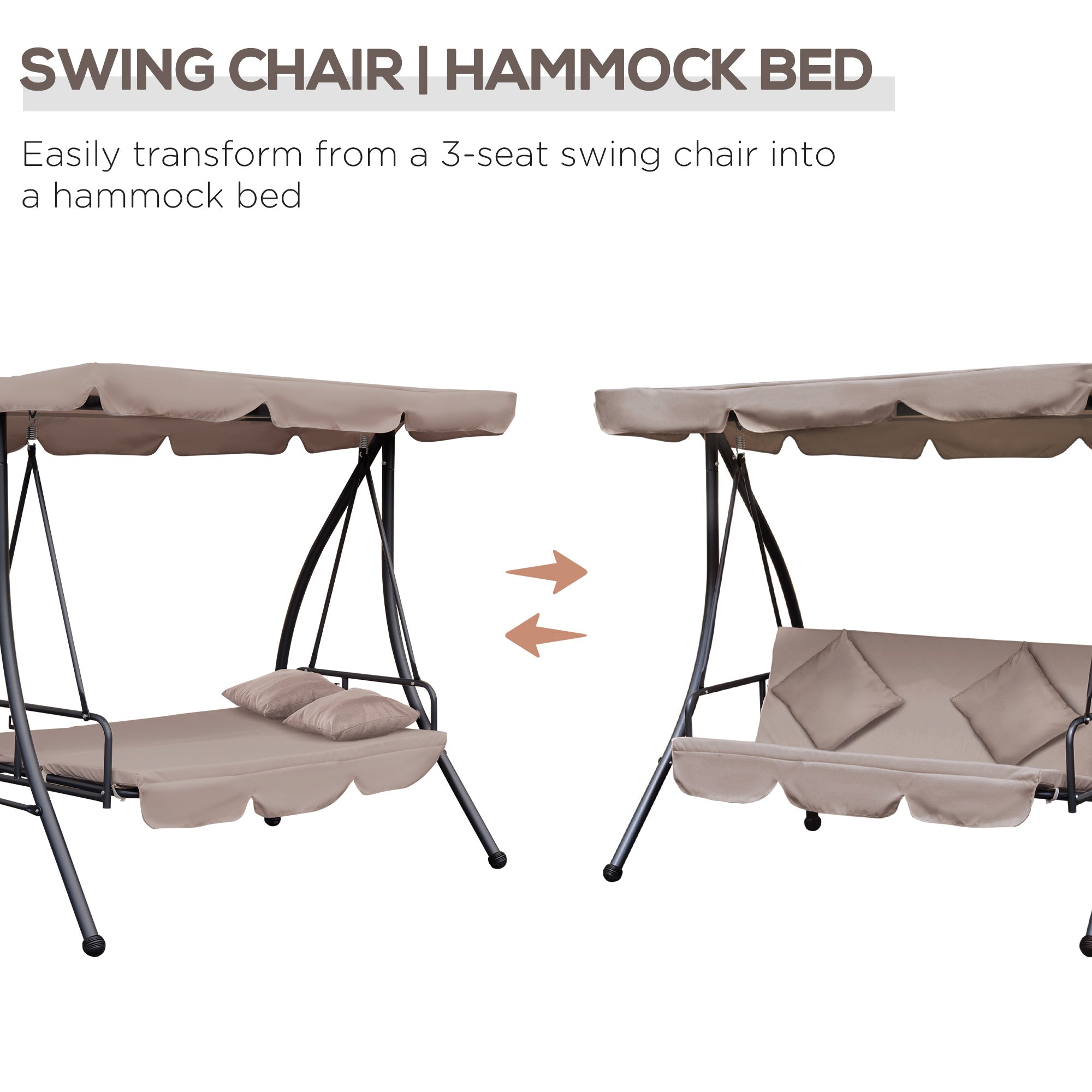 Outsunny 3-Seater Swing Chair, Steel, Polyester-Beige 