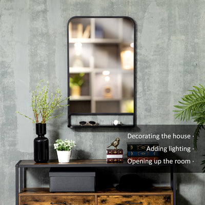 HOMCOM Modern Square Wall Mirror with Storage Shelf, 86 x 53 Mirrors for Living Room, Bedroom, Black 