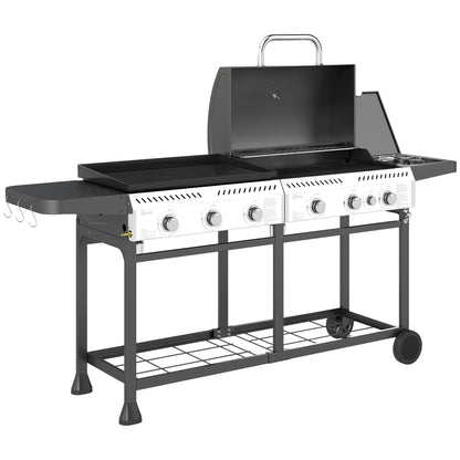 Outsunny Deluxe Duo Gas BBQ, with Grill, Plancha and Side Burner - Black 