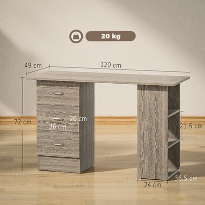 HOMCOM Computer Desk, Writing Table, PC Workstation with 3 Storage Shelves and Drawers, Silver Handle, for Home Office, Grey