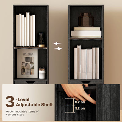 HOMCOM 6-Tier Bookcase, Tall Narrow Bookshelf with Drawer and Door - Black 