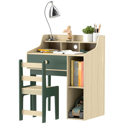 AIYAPLAY Kids Desk and Chair Set with Storage Shelves and Drawer, Green 