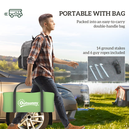 Outsunny Four Man Duo Room Tunnel Tent, with Accessories - Green 