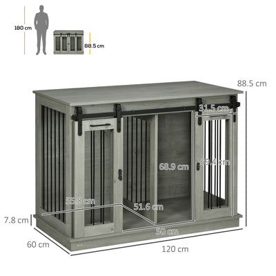 PawHut Dog Crate Furniture for Large Dogs, Double Dog Cage for Small Dogs, with Divider - Grey 