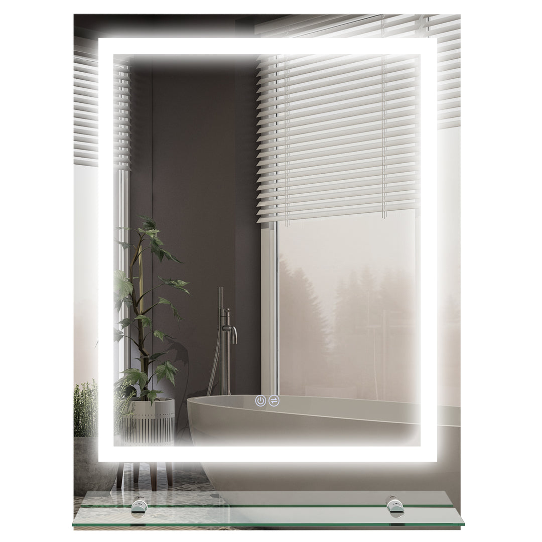 kleankin Large Vanity Mirror with Lights and Shelf, Illuminated bathroom Mirror with 3 Colour Brightness, Smart Touch, Anti-Fog 