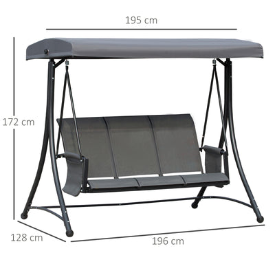Outsunny 3 Person Outdoor Patio Porch Swing Chair with High Back Design, Side Pouches and Adjustable Canopy, Charcoal Grey 