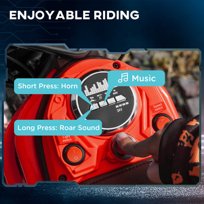 HOMCOM 24V Electric Motorbike with Twist Grip Throttle, Music, Horn, 12" Pneumatic Tyres, 16km/h Max Speed - Red 