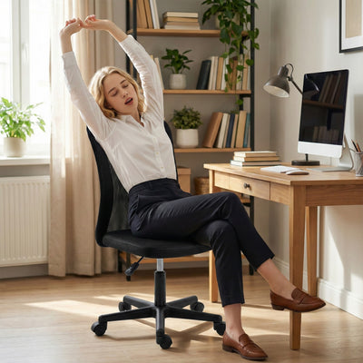 Vinsetto Computer Desk Chair, Armless Mesh Office Chair with Adjustable Height and Rolling Wheels, Black 