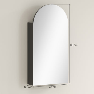 HOMCOM Arched Bathroom Mirror Cabinet with Adjustable Glass Shelves - Black 