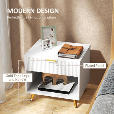 HOMCOM Bedside Tables Set of 2, Bedside Cabinets With Drawer and Open Compartment, Nightstands With Handle for Bedroom, Living Room, White 