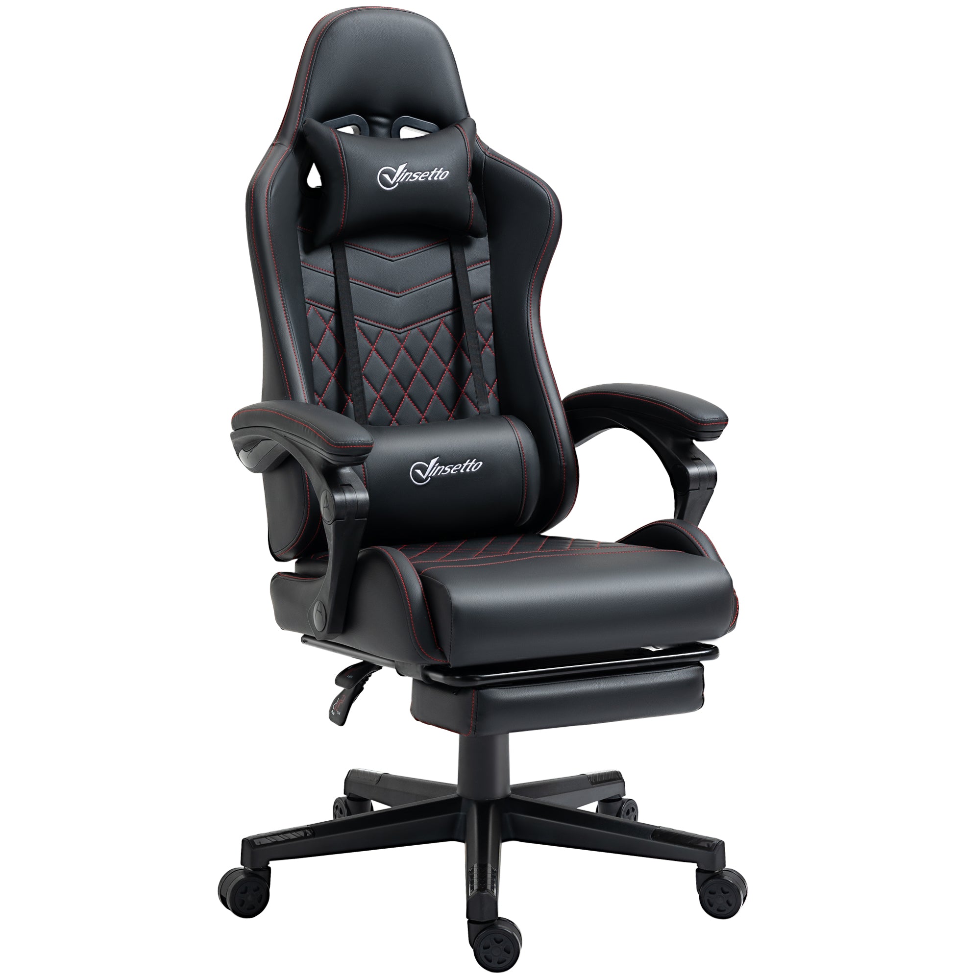 Vinsetto Computer Gaming Chair with Footrest, Video Gaming Chair for Adults with 130\'c2\'b0 Reclining Back, Desk Chair with Lumbar Support and Adjustable Height, Black Red