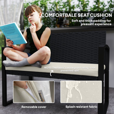 Outsunny Two-Seater Rattan Garden Bench - Beige/Black 