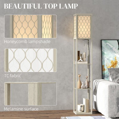 HOMCOM Three-Shelf Standing Lamp - Oak/White 