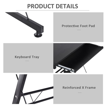 HOMCOM L Shaped Gaming Desk, Corner Computer Desk with Keyboard Tray, Work Table for Home Office, Study Workstation, 130 x 130 x 73.5cm, Black 