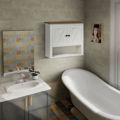 kleankin On-Wall Farmhouse Bathroom Storage Cabinet - White 