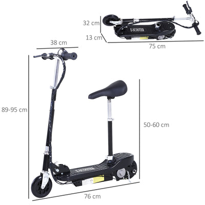 HOMCOM Outdoor Ride On Powered Scooter 120W Motor Bike 2 x 12V Battery - Black 