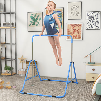 HOMCOM Kids Gymnastic Bar, with Adjustable Height, Foldable Horizontal Bars - Blue 
