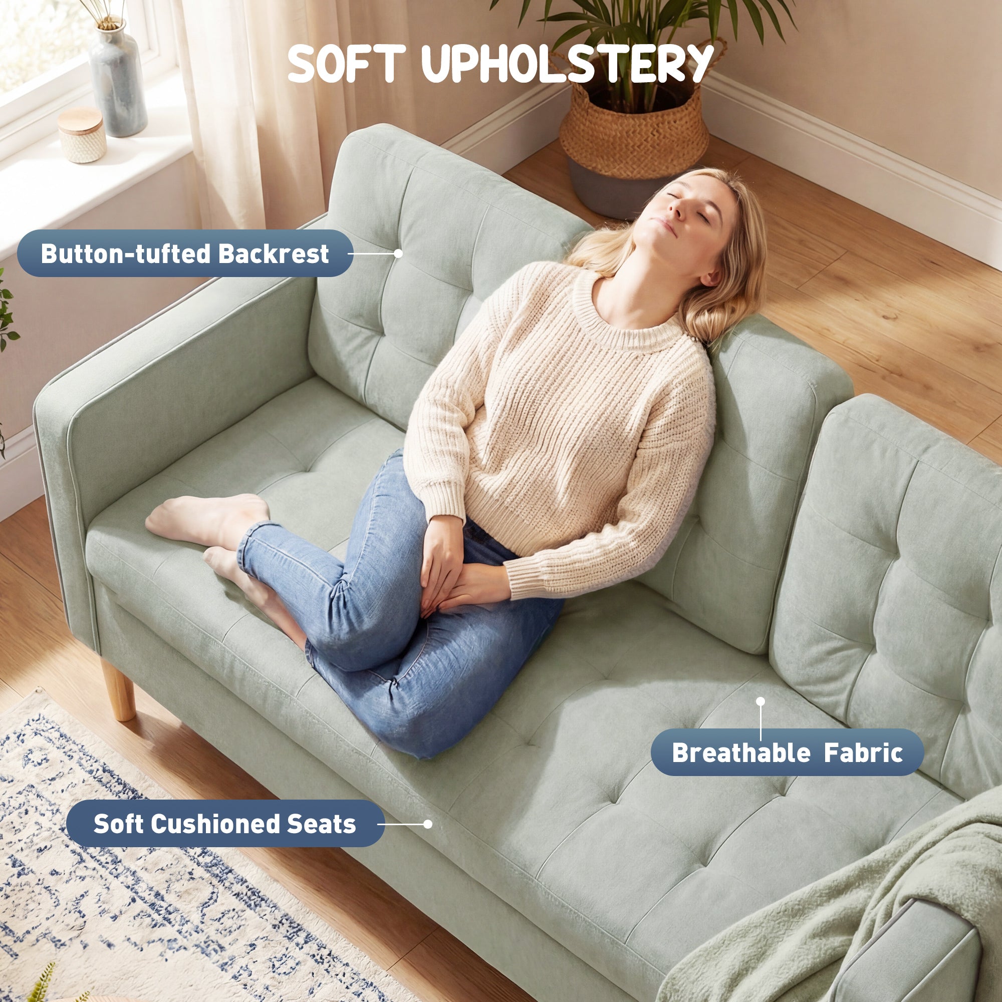 HOMCOM 3 Seater Sofa, 169cm Couch with Hidden Storage, Wood Legs, Light Grey 
