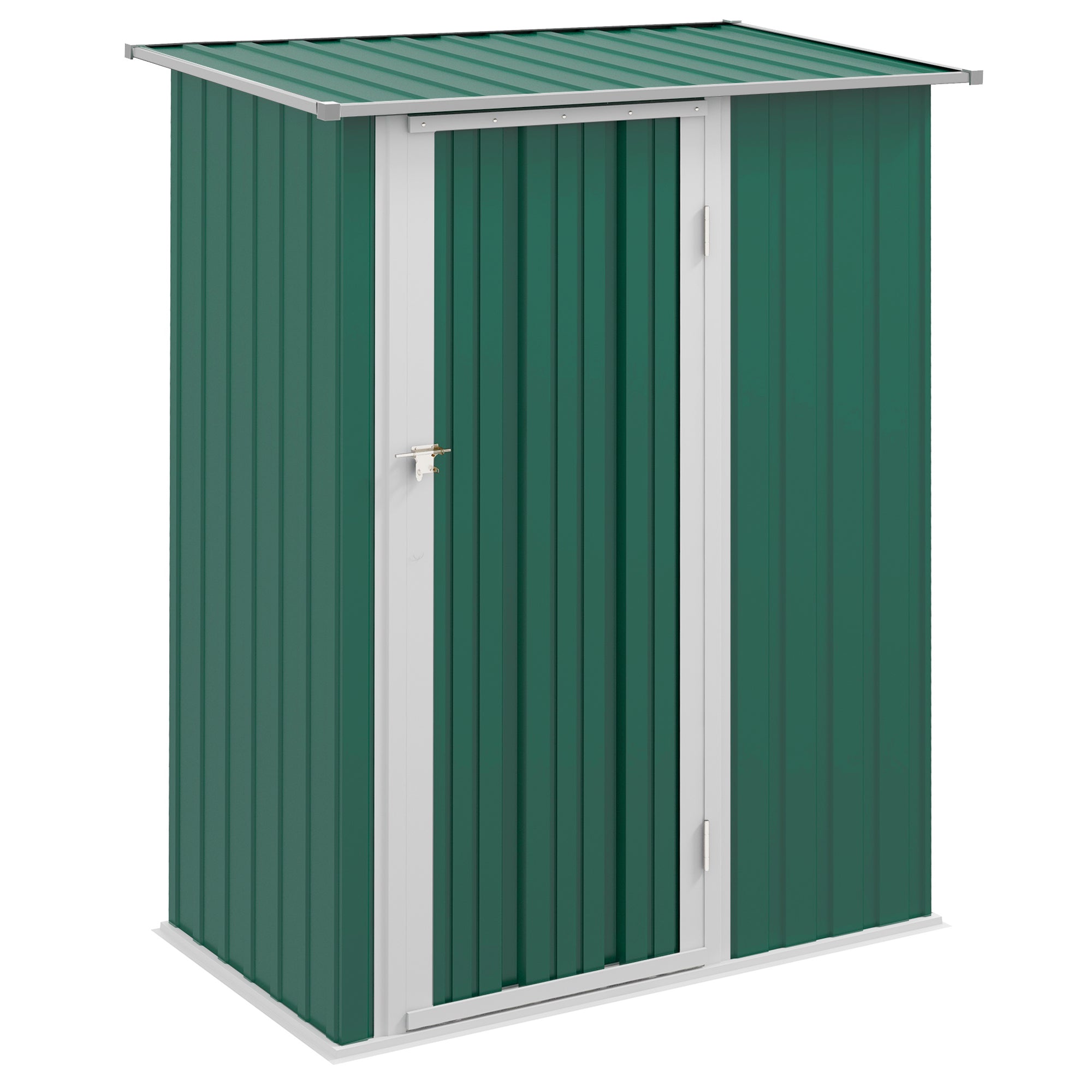 Outsunny 5ft x 3ft Metal Garden Storage Shed, Outdoor Tool Shed with Sloped Roof, Lockable Door for Tools, Equipment, Green 