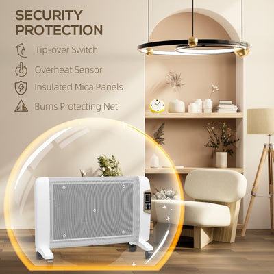 HOMCOM Mica Electric Space Heater, Portable Heater for Home with 2 Heat Settings, Living Room, Study, Garage, Adjustable Temperature 18-30\'c2\'b0C, 1000W/2000W, White 