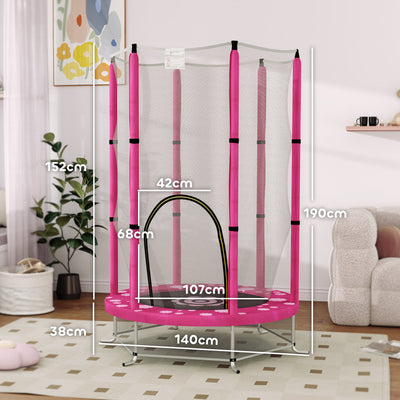 AIYAPLAY 4.6FT Toddler Trampoline w/ Safety Enclosure Net, for Indoor Outdoor Use, Ages 3-6 Years, Sun Pattern - Pink 