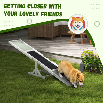 PawHut Wooden Pet Seesaw for Big Dogs, Dog Agility Equipment with Anti-Slip Surface - White 