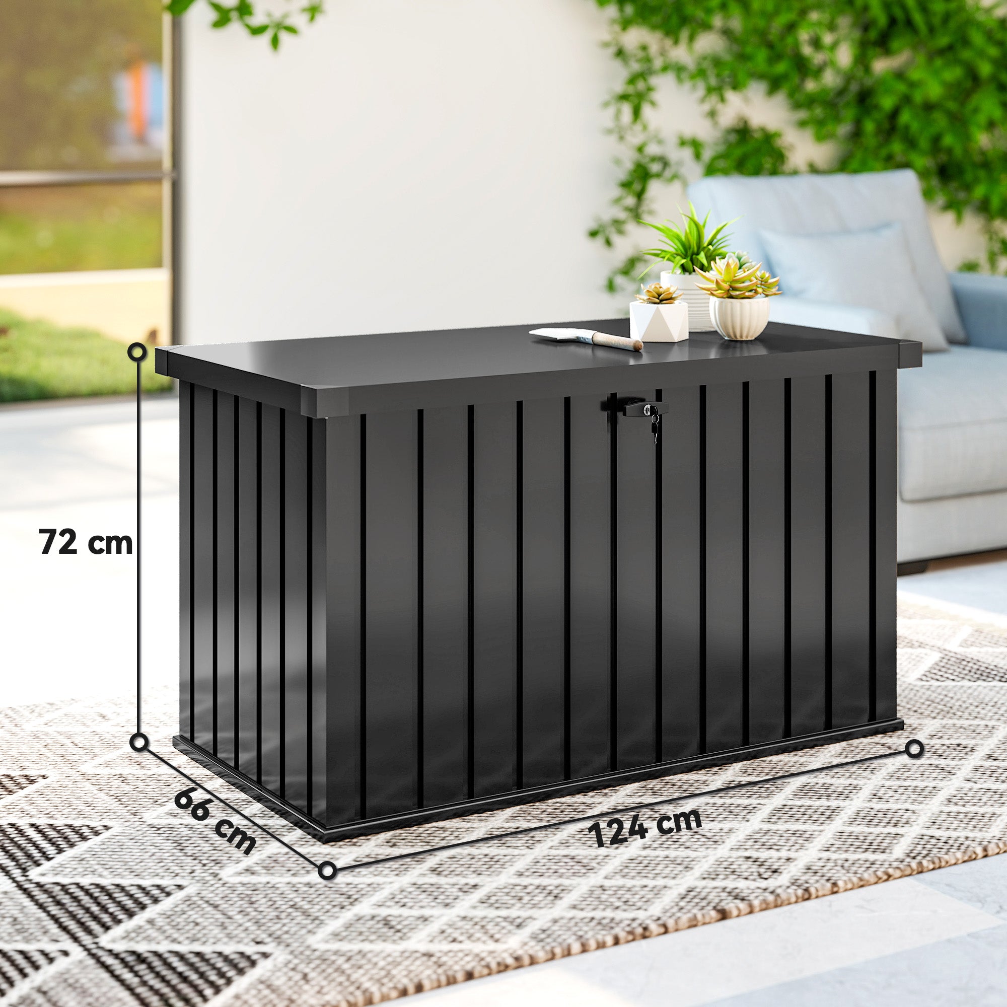 Outsunny 400L Galvanised Steel Garden Storage Box, Black 