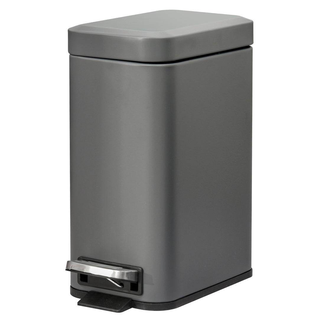 HOMCOM 5L Rectangular Compact Bin Steel Body Removable Bucket Quiet-Close Lid w/ Pedal Lid Rubbish Trash Can Home Office Bedroom Bathroom Living Room Garbage Tidy Clean Grey 