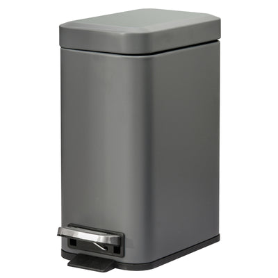 HOMCOM 5L Rectangular Compact Bin Steel Body Removable Bucket Quiet-Close Lid w/ Pedal Lid Rubbish Trash Can Home Office Bedroom Bathroom Living Room Garbage Tidy Clean Grey 