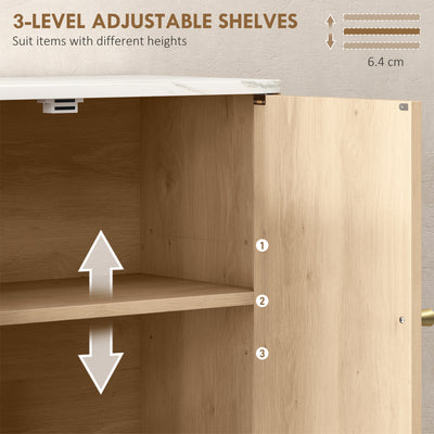 HOMCOM Bathroom Wall Cabinet with Adjustable Shelf - Oak 