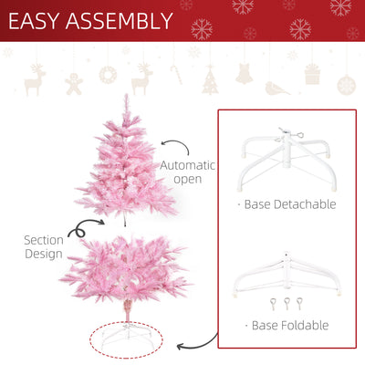 HOMCOM 4FT Artificial Christmas Tree Holiday Xmas Holiday Tree Decoration with Automatic Open for Home Party, Pink 