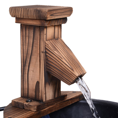 Outsunny Wood Barrel Patio Water Fountain Garden Decorative Ornament Water Feature with Electric Pump 
