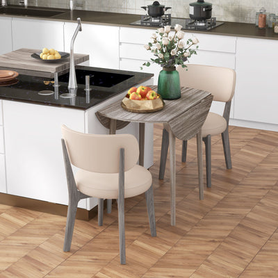 HOMCOM Folding Dining Table for 4, Round Drop Leaf Table, Modern Space Saving Small Kitchen Table with Wood Legs for Dining Room, Grey 
