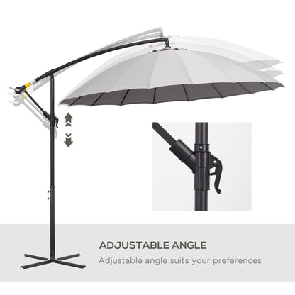 Outsunny 3(m) Cantilever Umbrella 18 Ribs & Vents Adjustable Angle for Patio Light Grey 