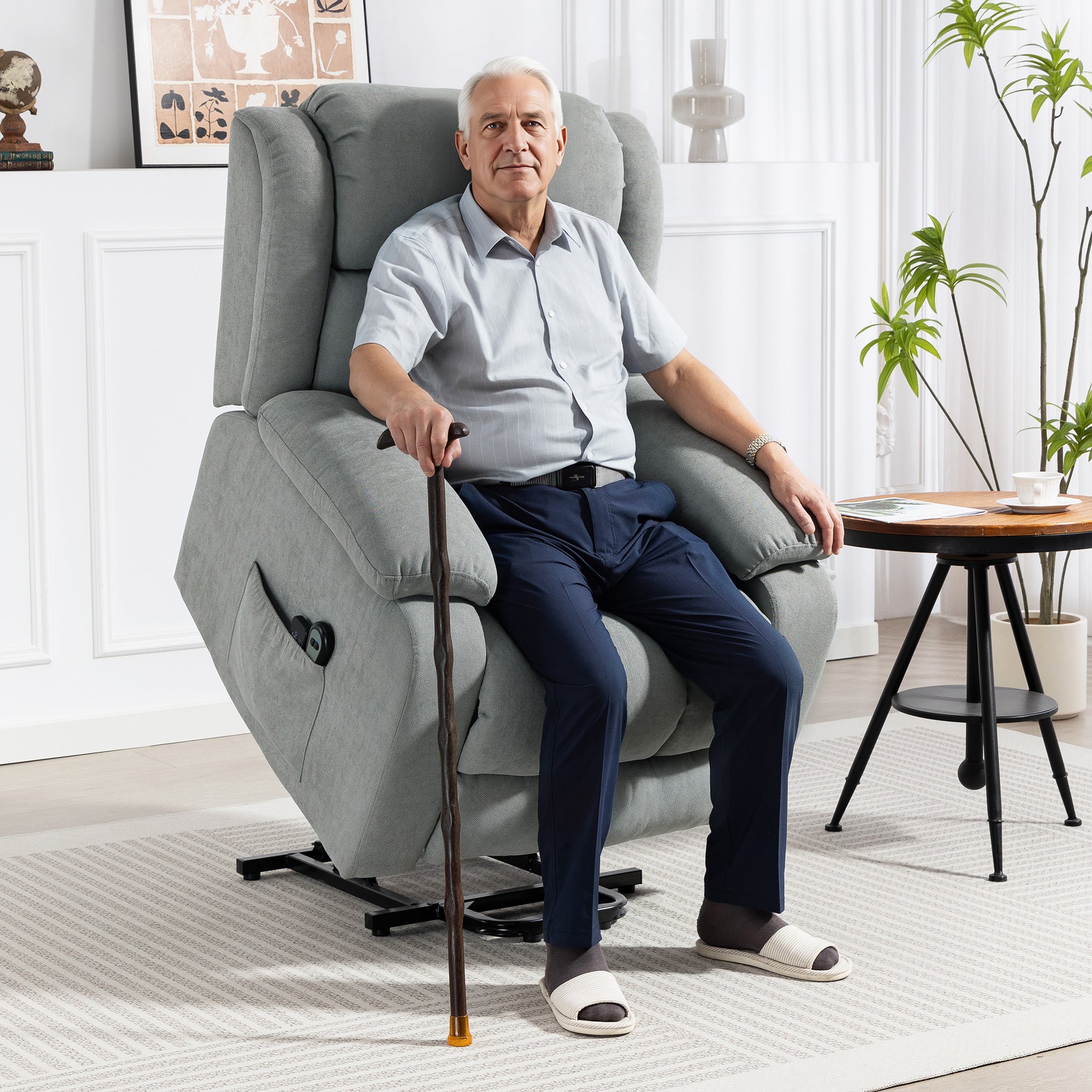 HOMCOM Eight-Point Massage Electric Lift Chair - Light Grey 