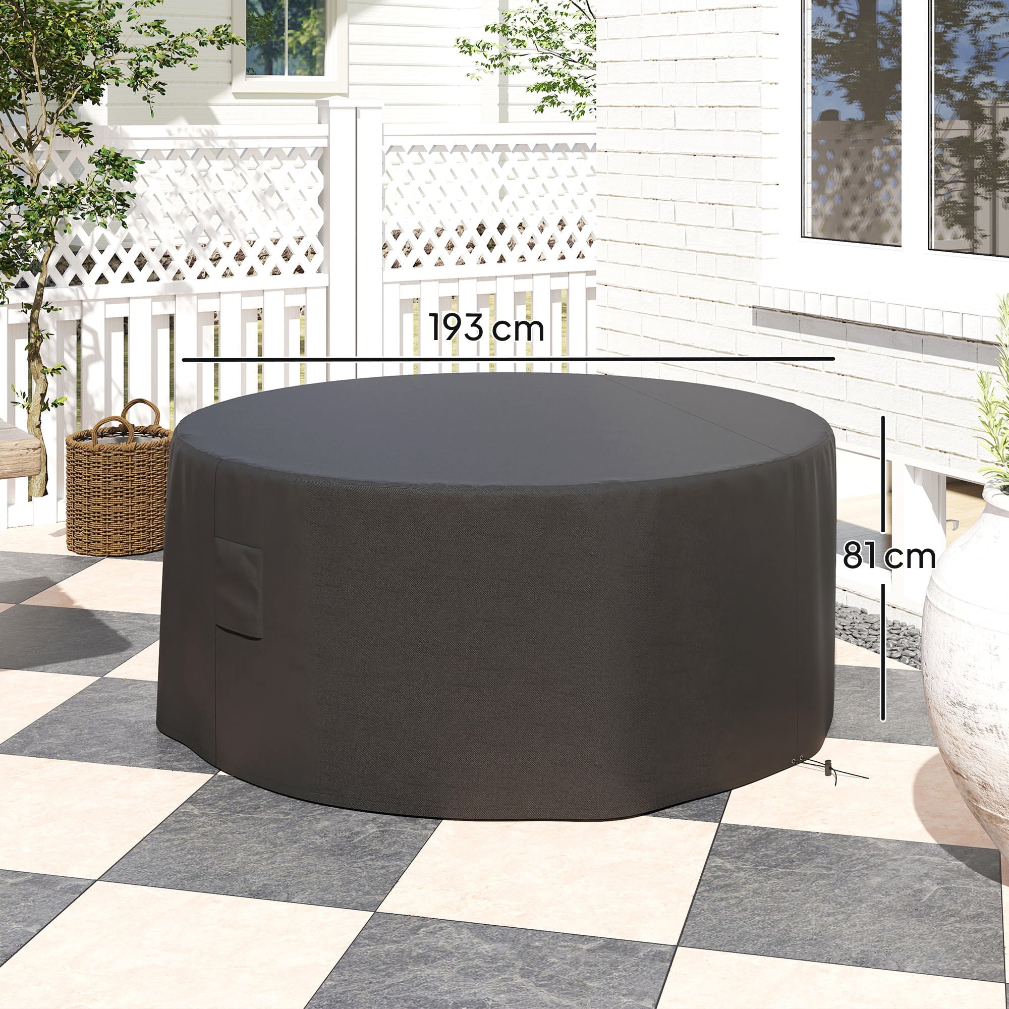 Outsunny Garden Patio Large Furniture Set Round Cover 600D Oxford Waterproof, Ф193 x 80H cm, Black 
